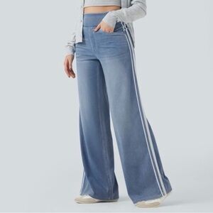 Halara Flex High Waisted Stripe Wide Leg Flowy Washed Casual Jeans with Pockets